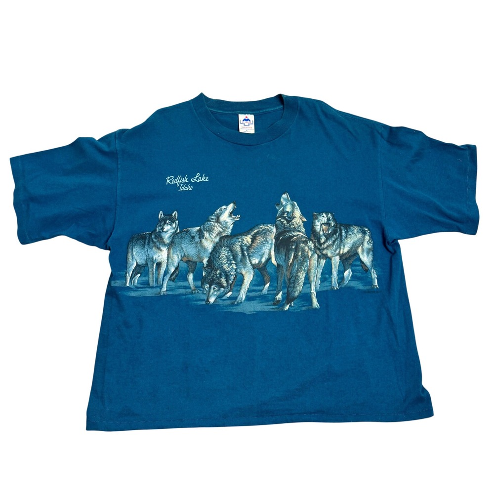 Vintage‎ 90s H.L. Miller Wolf Pack T Shirt XL Redfish Lake Idaho Single Stitch T